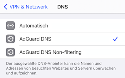 iPhone: DNS-over-TLS Server auswählen